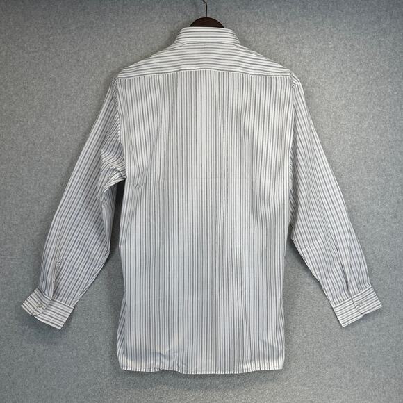 Gianni Bellini Shirt Mens Size 16 White Black Striped Polyester Blend Button Up - Picture 2 of 13